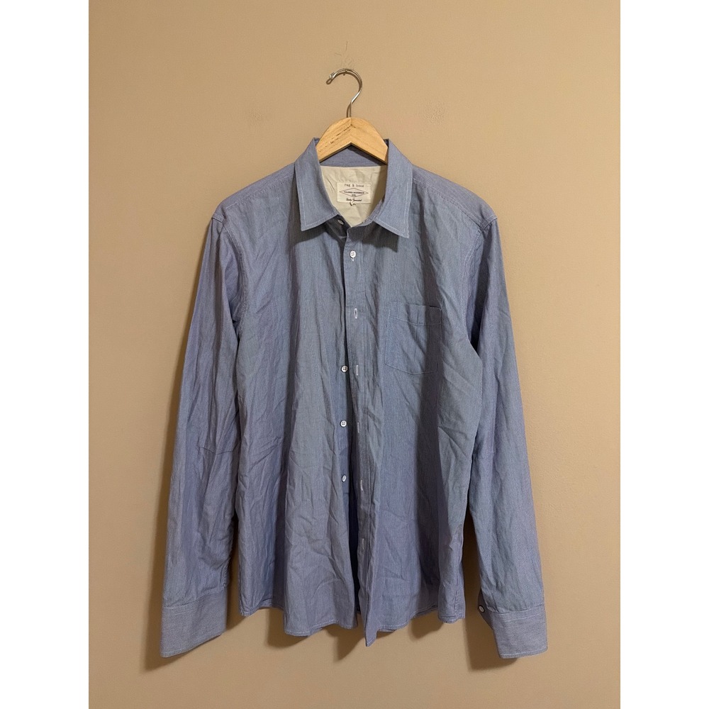 Rag & Bone Tailored Workwear Mens XXL Blue White Pinstripe Cotton Button Down